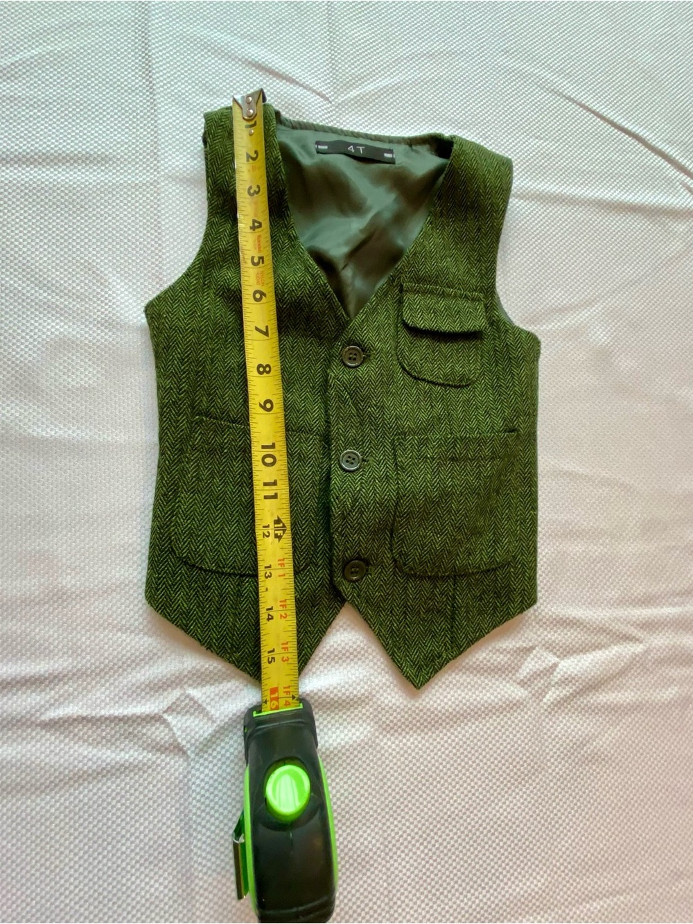 Classic Green Herringbone Kids Vest - 4T - Picture 4 of 7